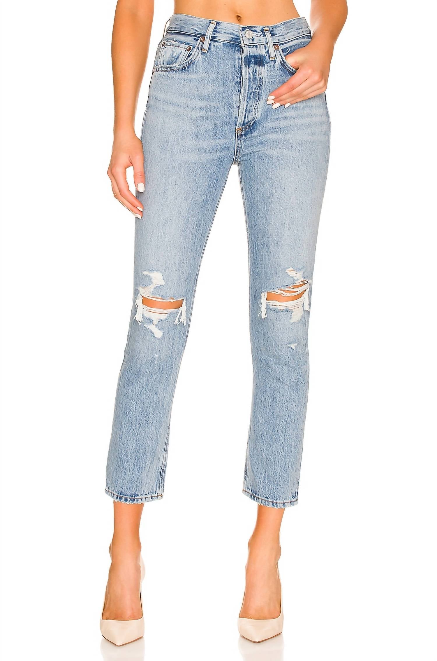 AGOLDE Women's Riley Crop Highrise Straight Jeans in blitz - women's jeans - detail view