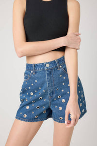 BLANKNYC Reeve High Rise Studded Short in silver dreams - women's shorts
