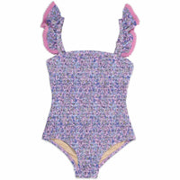 Shade Critters - Girls' Ditsy Floral One Piece Smocked Ruffle Sleeve Swimsuit