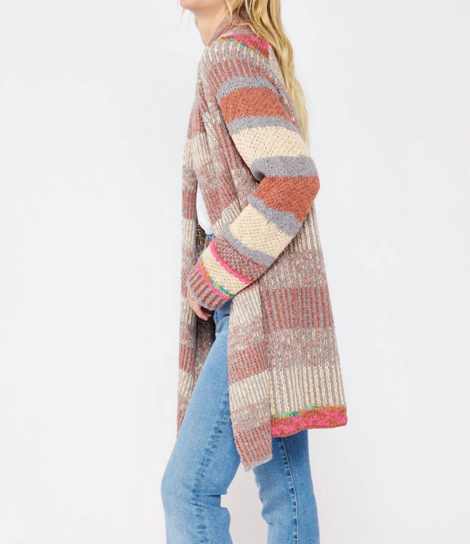 Lovestitch - Heathered Stripe Chunky Soft and Chunky Cardigan