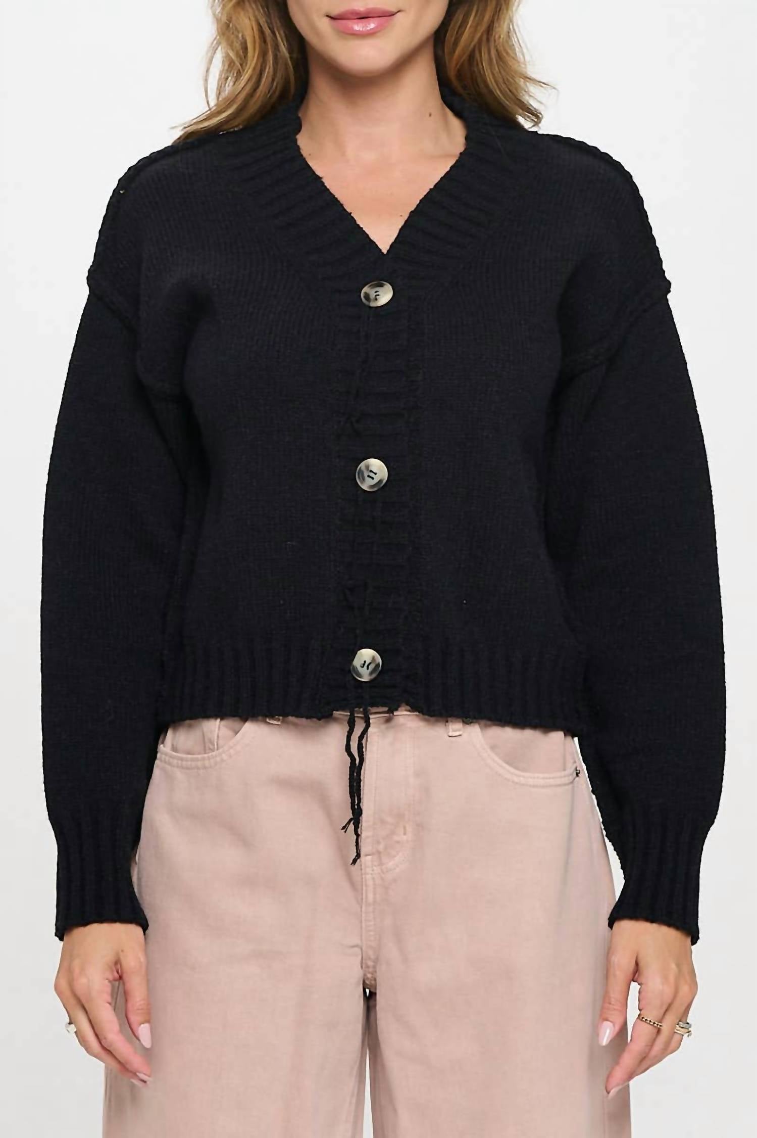 Reneec. - Thick Knit Long Sleeve Cardigan with Buttons