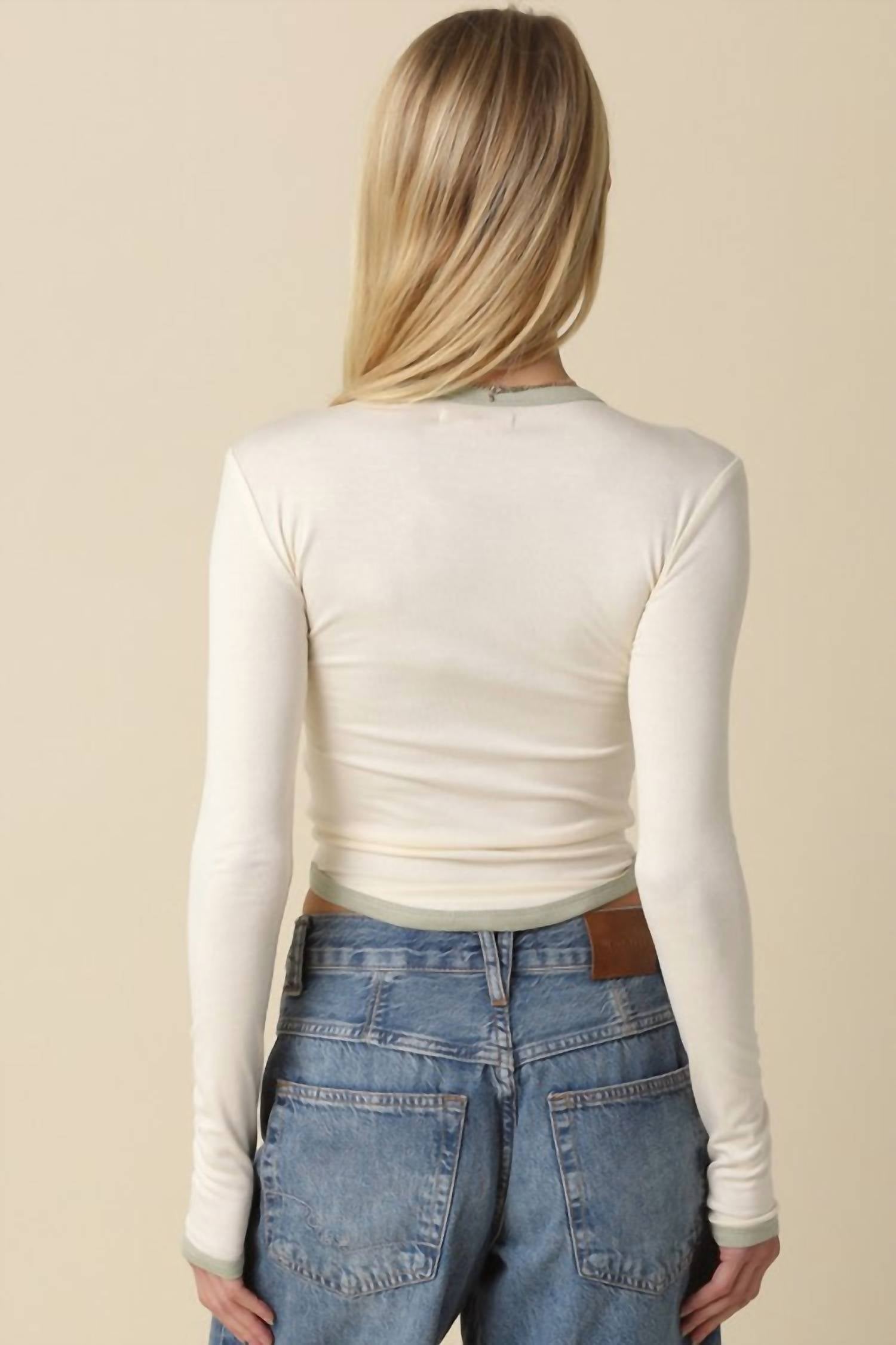 OLIVACEOUS Kendall Long Sleeve Top in beige - women's long sleeve top - alternate view