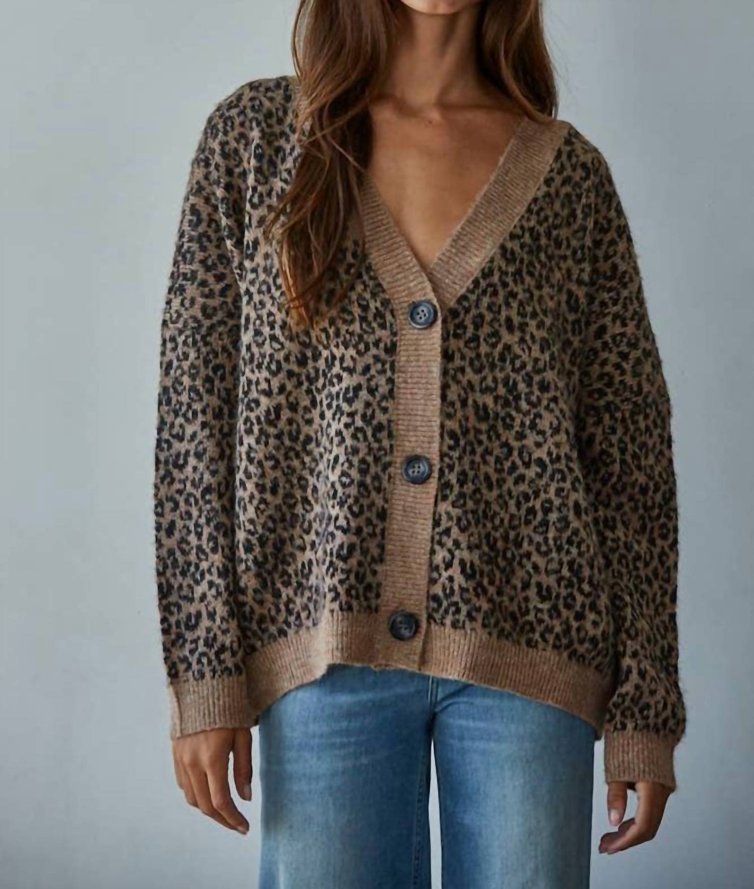 By Together - Knit V-neck Animal Print Sweater Cardigan