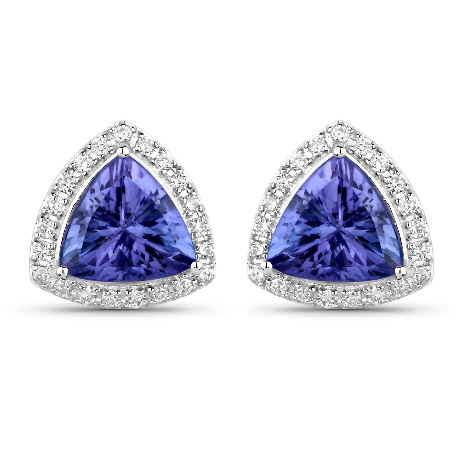 Diana M Jewels Women's Trillion Natural Tanzanite Stud Earrings (3.82 Ct) - Signature Plus in 14k white gold - women's jewelry