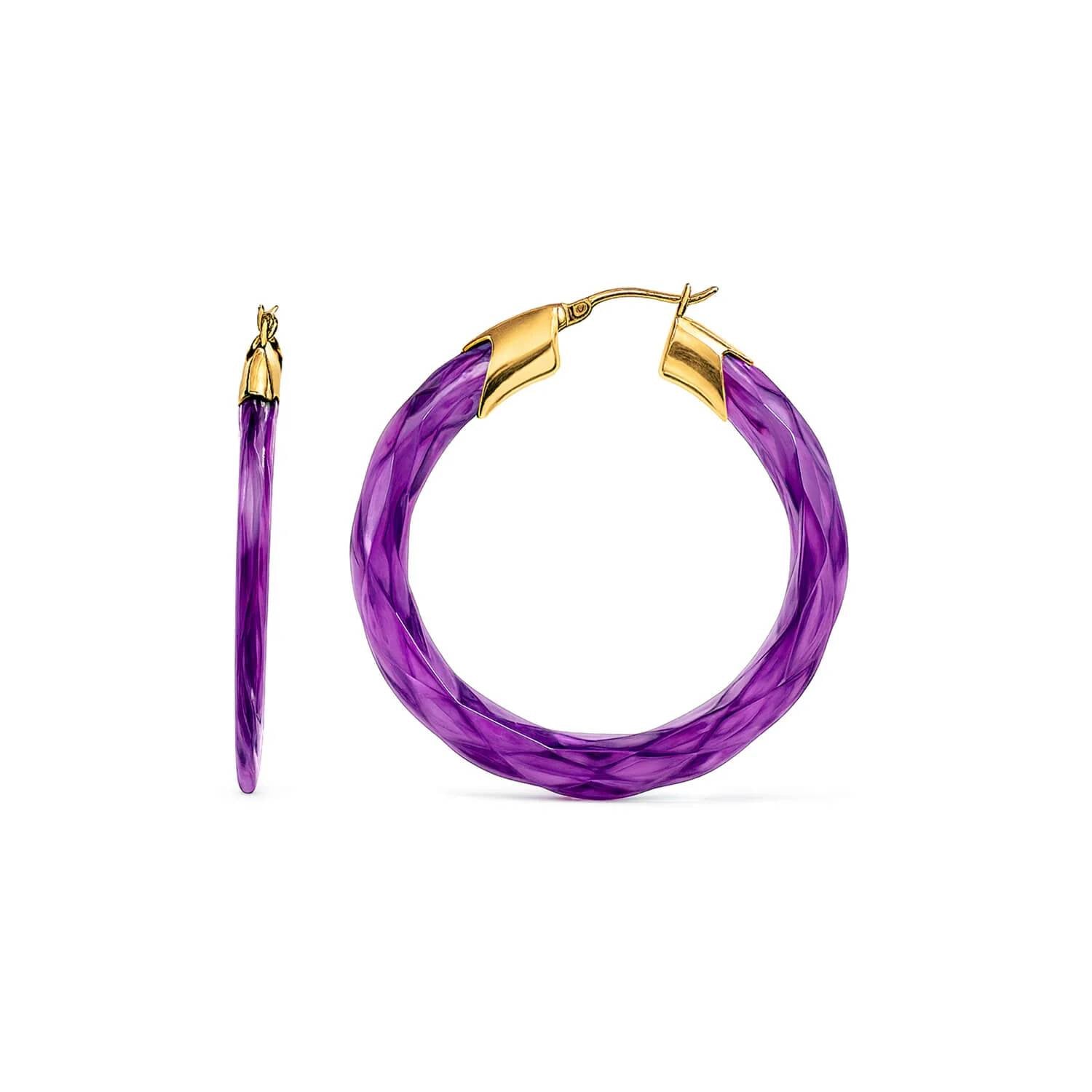 Gold & Honey - Women's Swirl Twist Lucite Birthstone Hoop Earrings