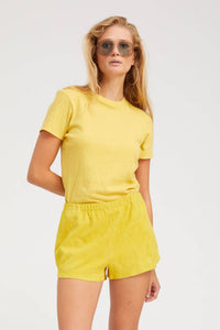 SPRWMN Suede Slip Dolphin Short in limoncello - women's shorts