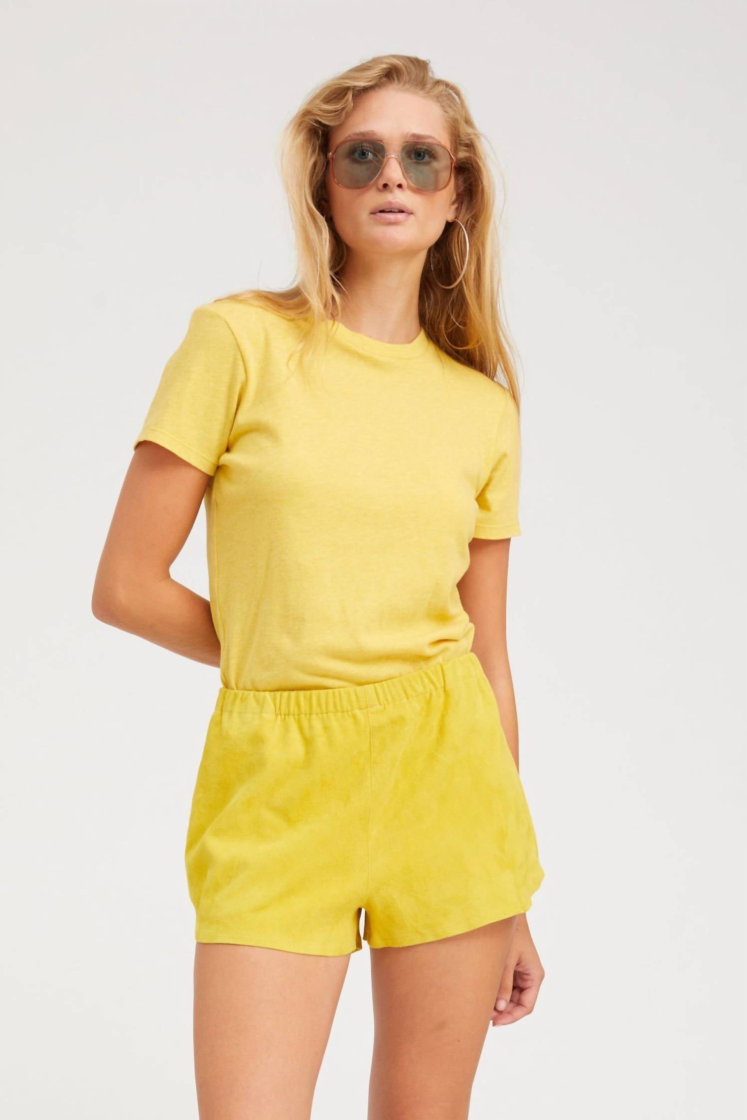 SPRWMN Suede Slip Dolphin Short in limoncello - women's shorts