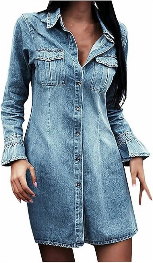 Unishe - Long Sleeve Jean Shirt Dress