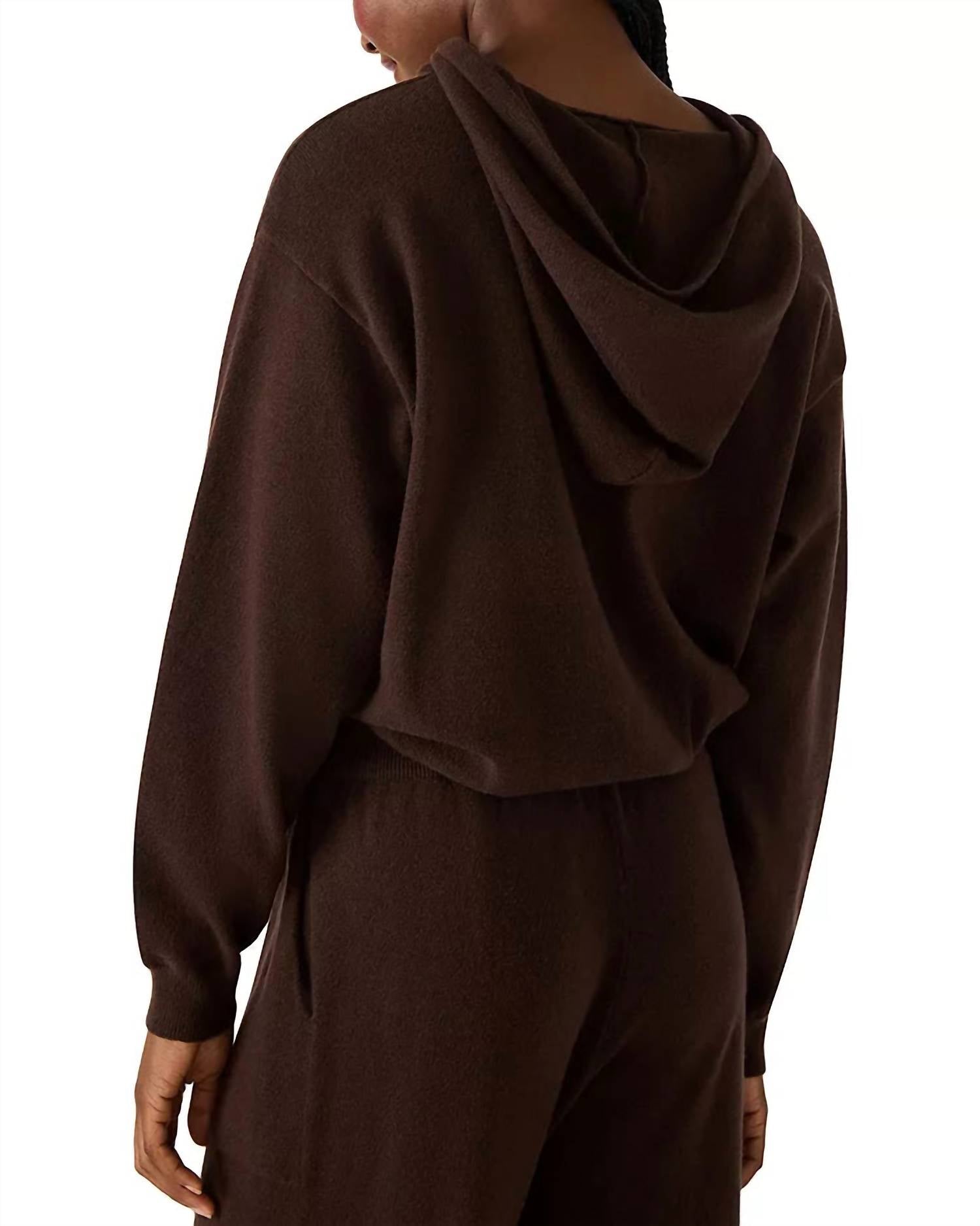 STEVE MADDEN Kinny Hooded Sweater Top in dark espresso - women's top - detail view
