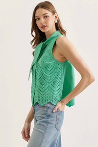 Entro - Sleeveless Eyelet Neck Tie Top