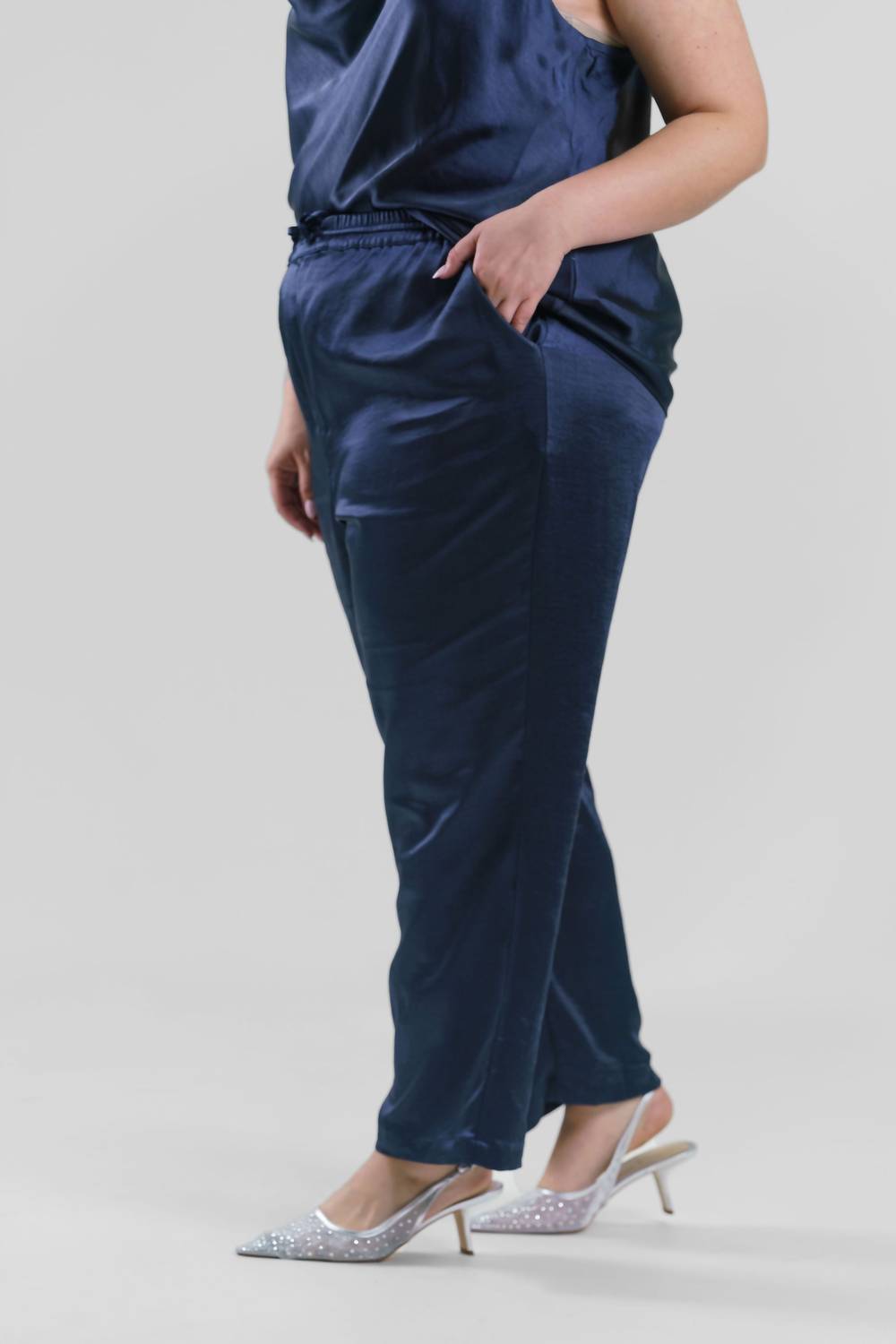 Skies Are Blue - Pull On Satin Pants - Plus Size