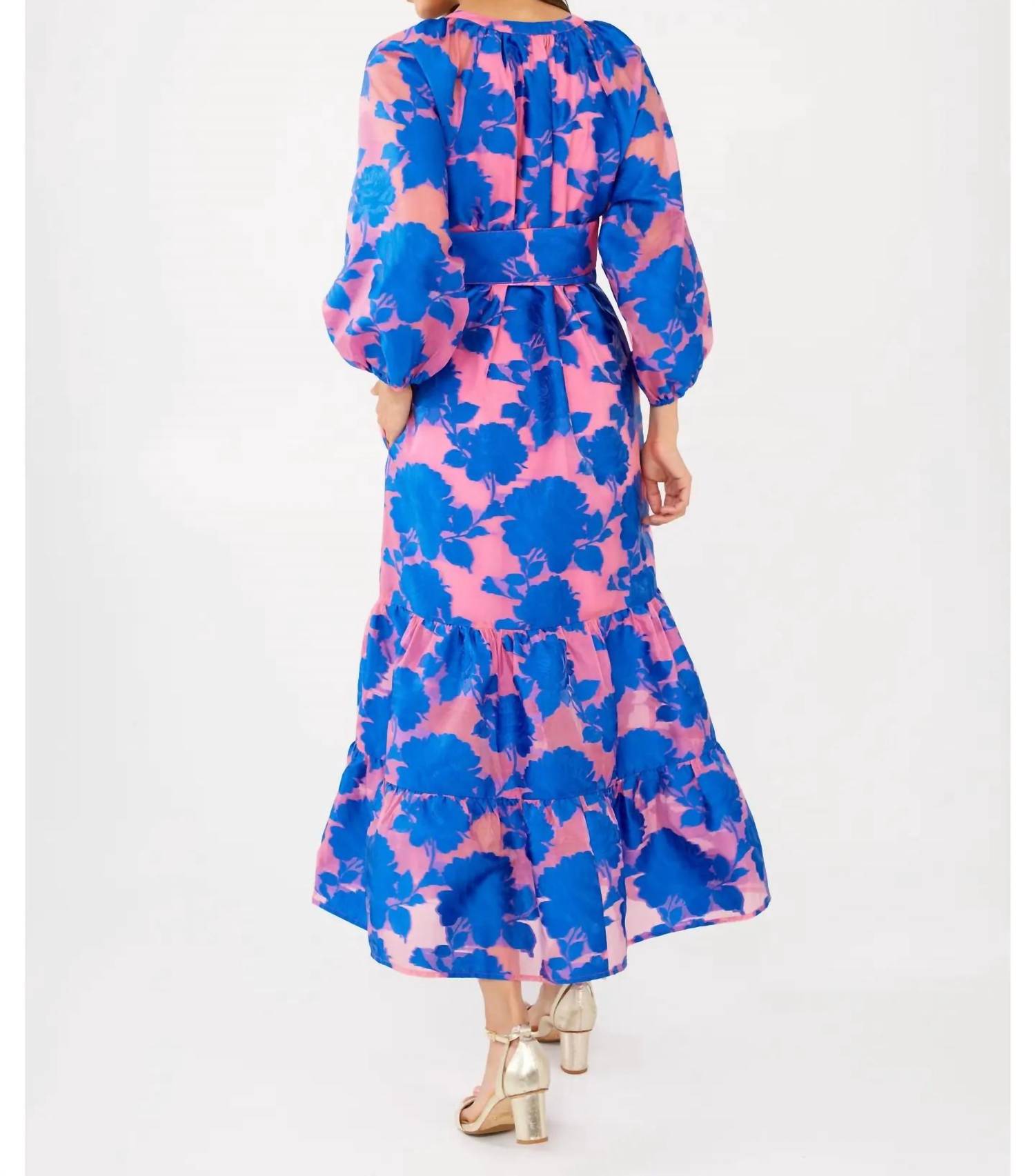 ABBEY GLASS Elise Dress in pink and blue tea rose organza - women's dress - alternate view