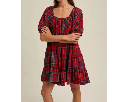 Wishlist - Gingham Puff Sleeve Tiered Mini Dress