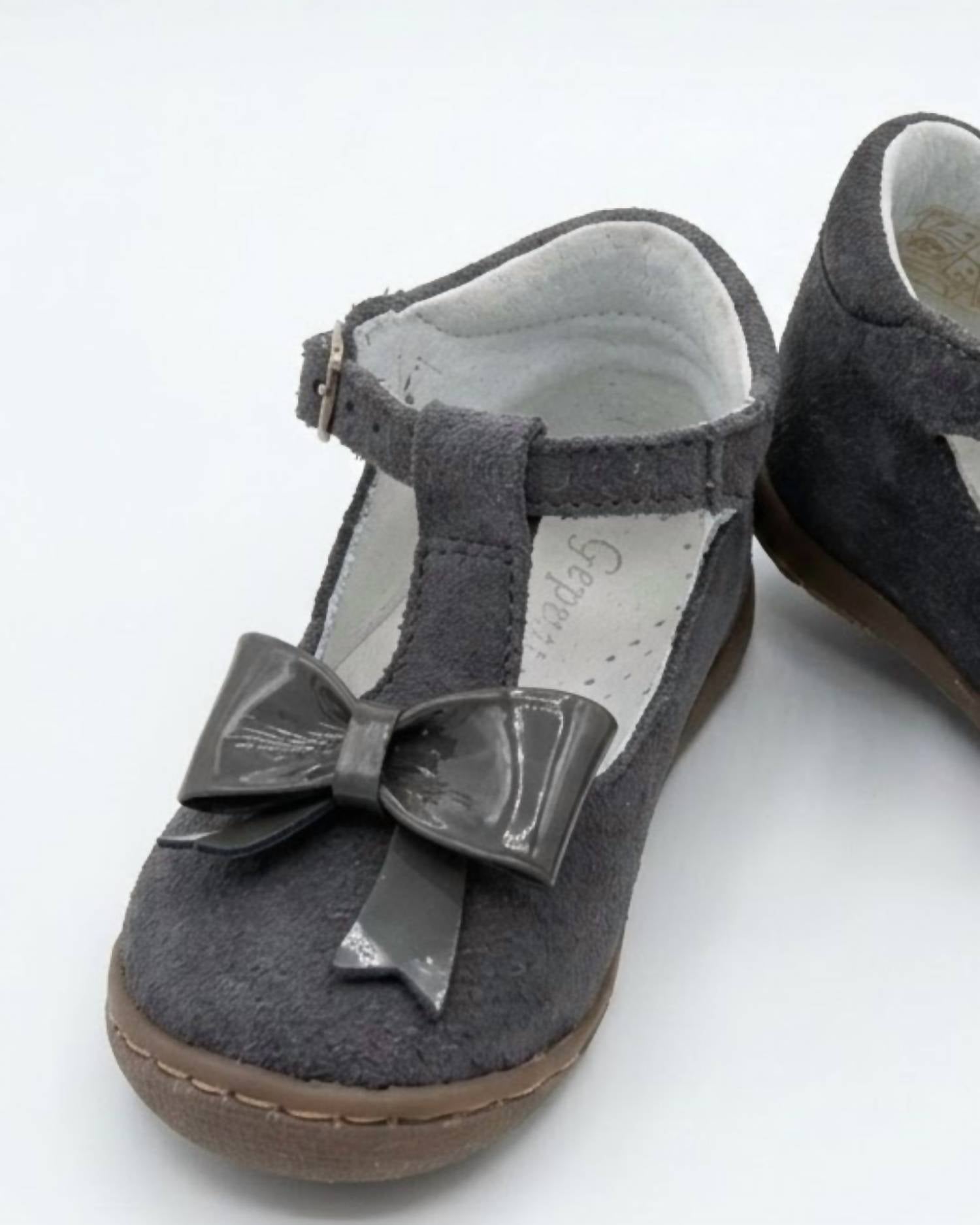 Geppetto's Girl's Britt T-strap Shoes in grey - kids' shoe - detail view