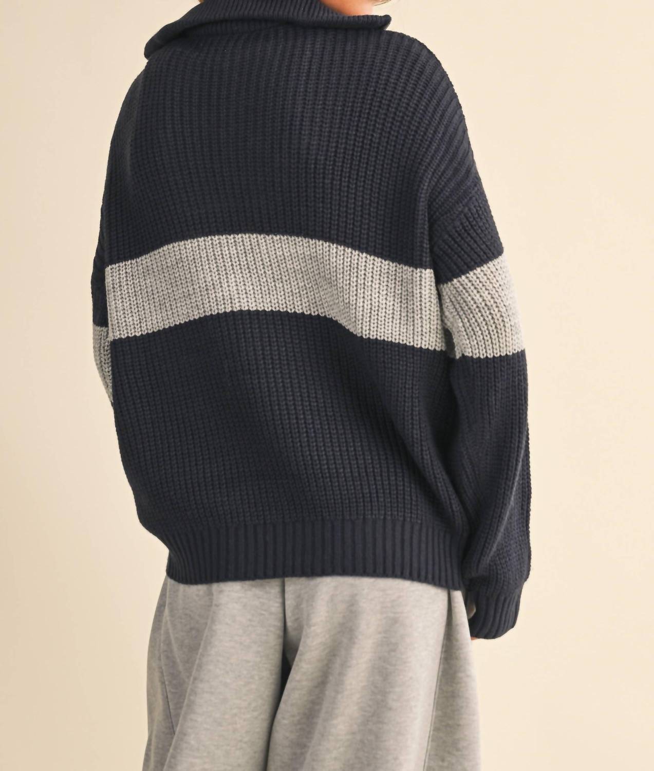 Klesis - Long Sleeve Contrast Stripe Half Zip Sweater Top