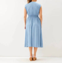 Karen Kane - Cap Sleeve Smocked Waist Button-Up Midi Dress