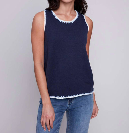 Charlie B - Crewneck Knitted Contrast Tank Top