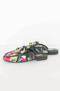 Mia Shoes Women's Bouquet Embroidered Slip On Mules in black - women's shoe