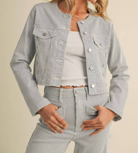 Just Usa - Colleen Stripe Collarless Denim Jacket