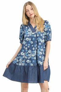 Umgee - Denim Dress With Flowers