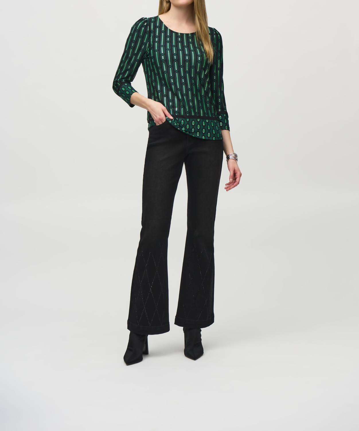 Joseph Ribkoff - Silky Knit Geometric Border Print Top