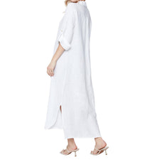 CHARLIE B Linen 3/4 Roll Up Sleeves Button Front Tunic Dress in white - women's dress - detail view