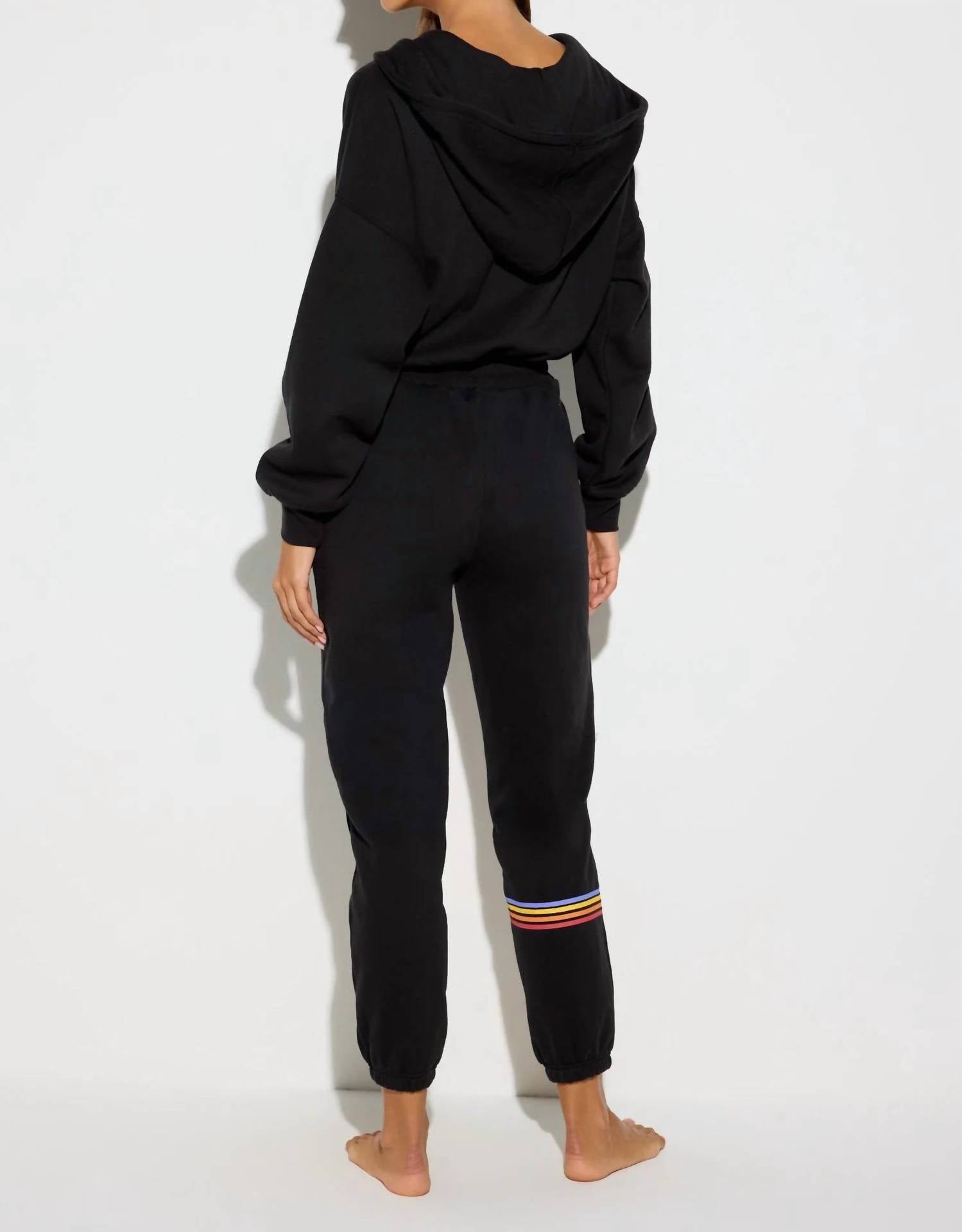 SPIRITUAL GANGSTER Cali Stripe Apres Jumpsuit in black - women's pants - detail view