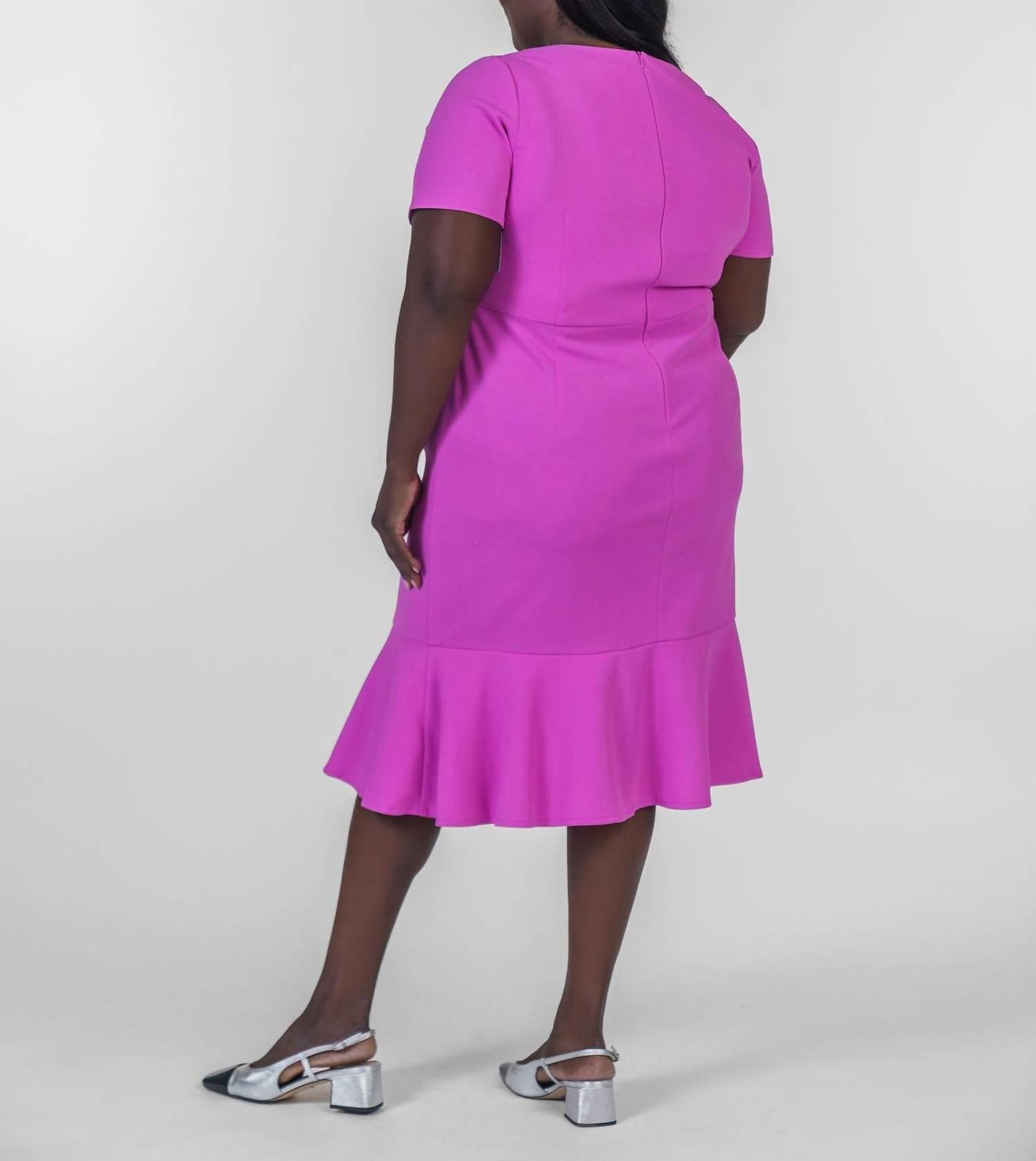 London Times - Halie Midi Dress With Flounce - Plus