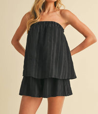 Klesis Flowy Textured Tube Top Romper in black - women's pants - view 4