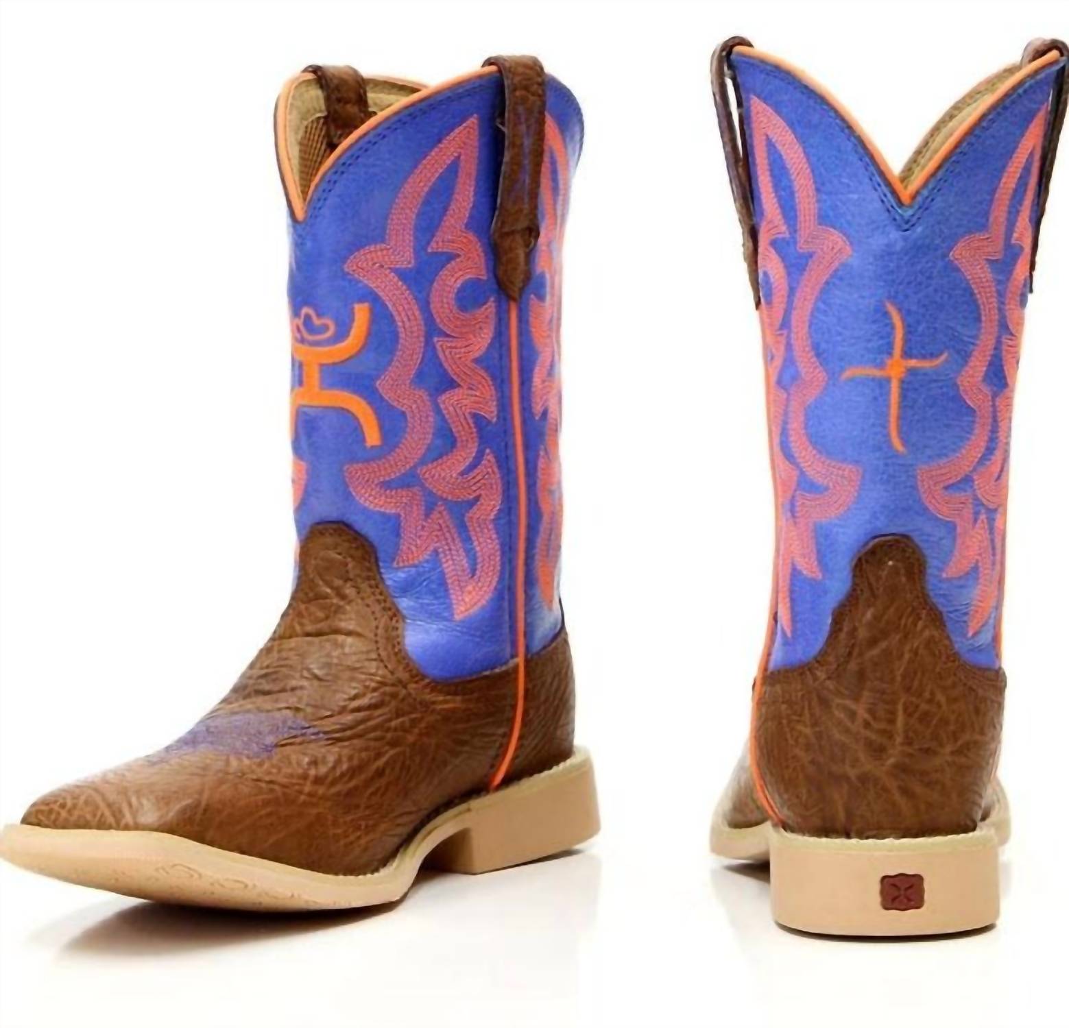 TWISTED X Kids Square Toe Boot in blue orange - kids' boots - alternate view