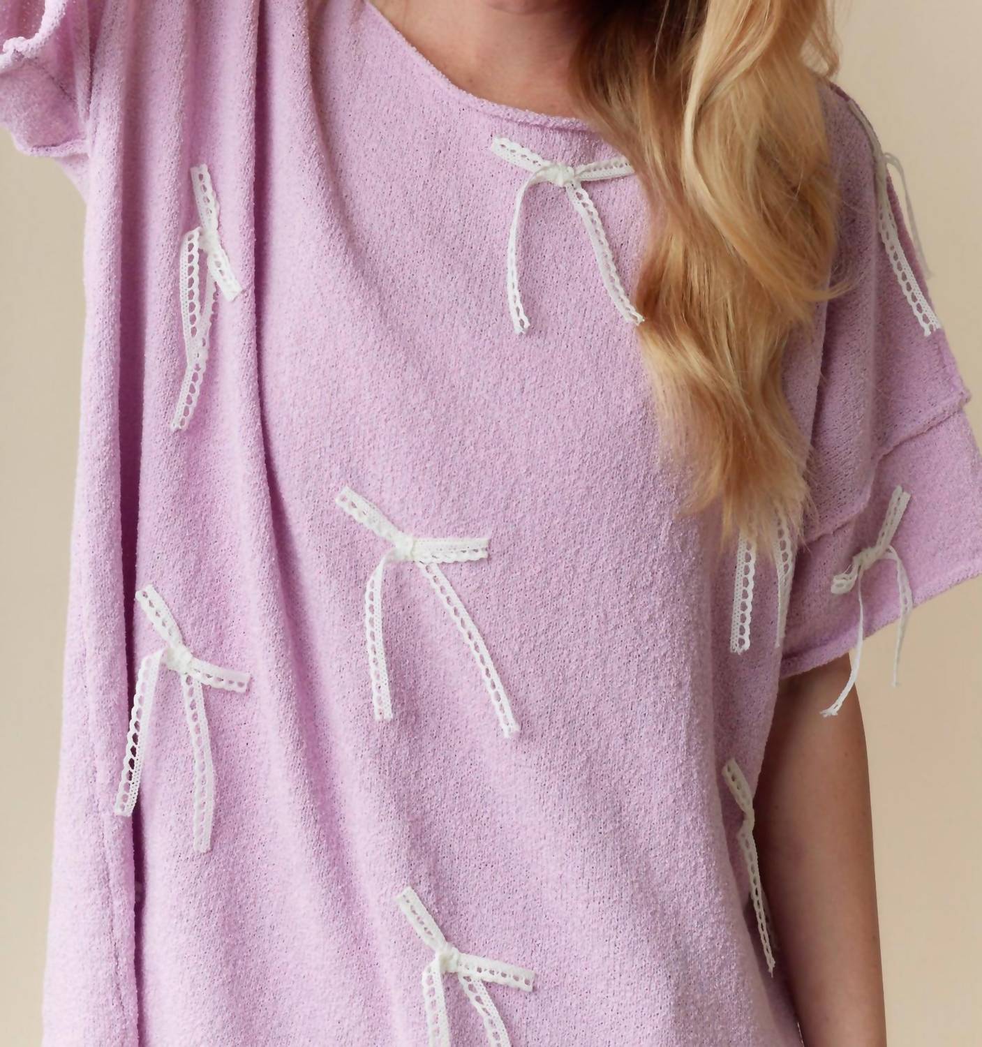 Fantastic Fawn - Lace Bow Short Sleeve Summer Sweater