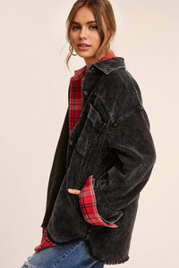 La Miel - Oversized Washed Fabric Corduroy Button Down Jacket