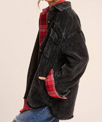 La Miel - Oversized Washed Fabric Corduroy Button Down Jacket