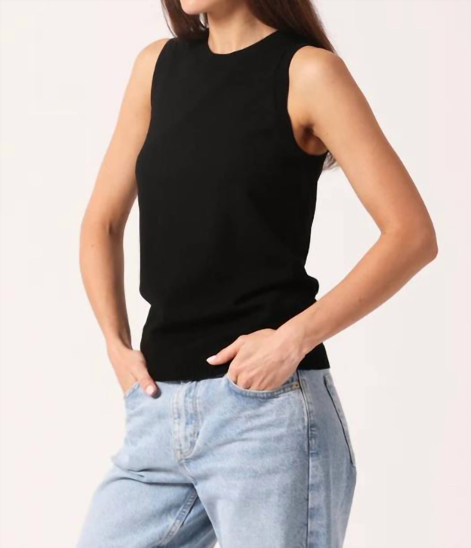 Minnie Rose Viscose Crew Tank in black - women's tank top - detail view