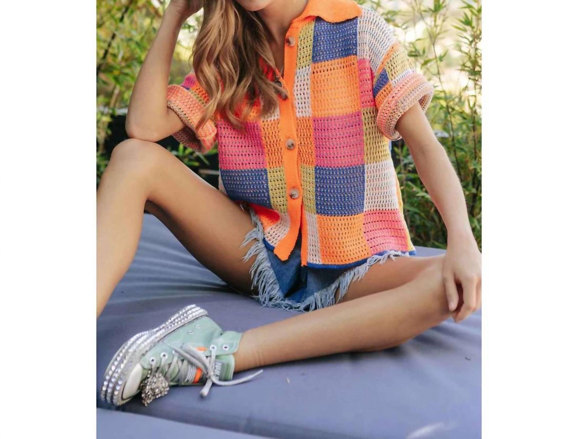 Davi & Dani - Button Front Sweater Top