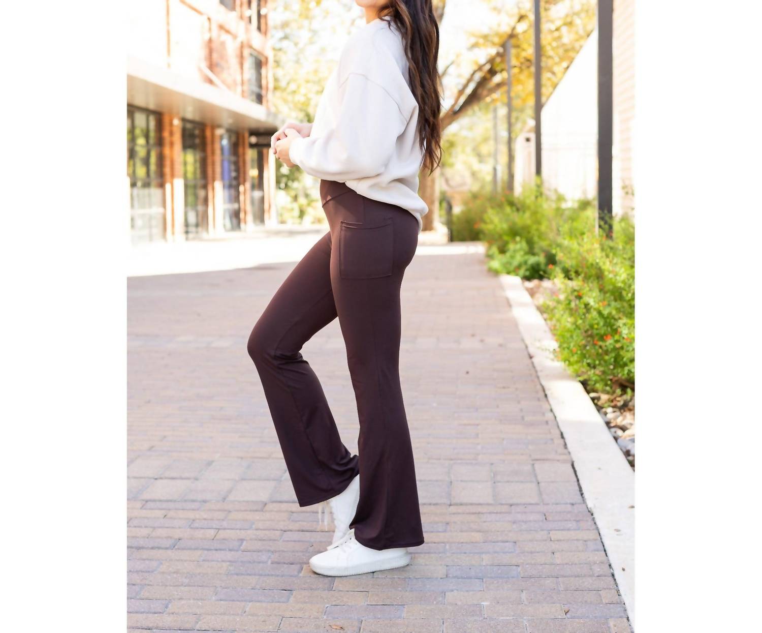 Julia Rose Rhea Bootcut Leggings With Pockets in brown - women's pants - view 6