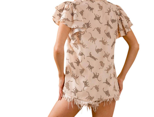 Bibi - Tiger Ruffle Sleeve Top