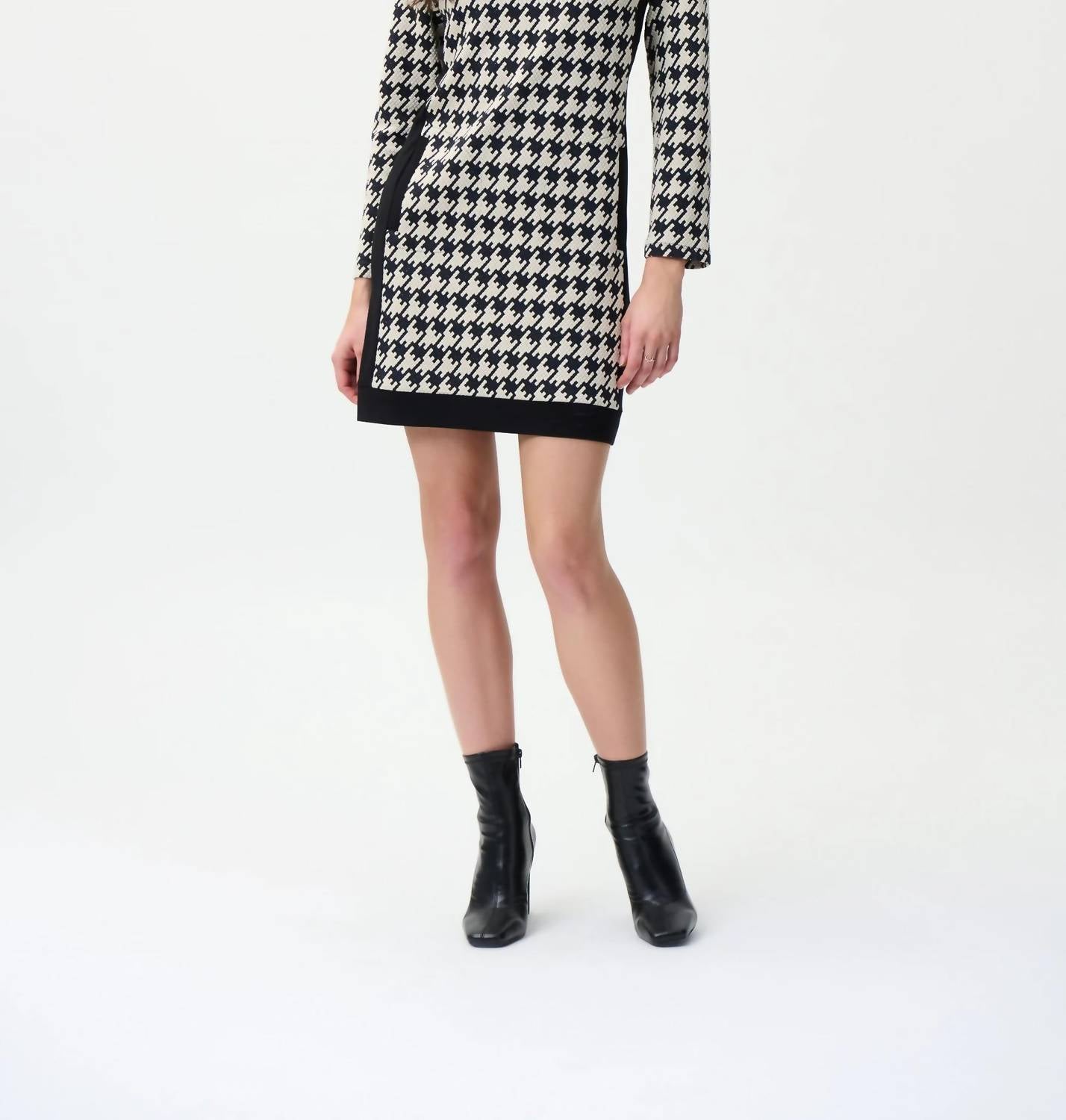 Joseph Ribkoff Herringbone Dress in black white - women's dress - detail view