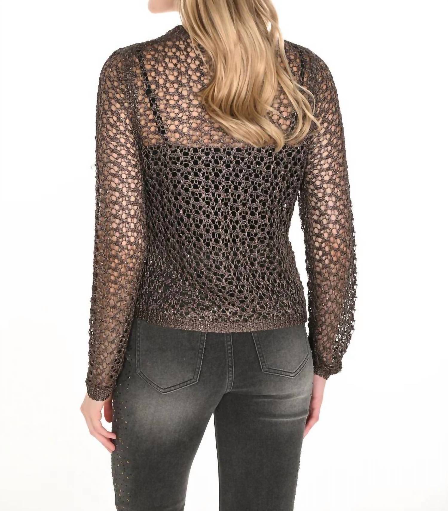 Frank Lyman - Julieanna Jewel Embellished Open Stitch Pullover