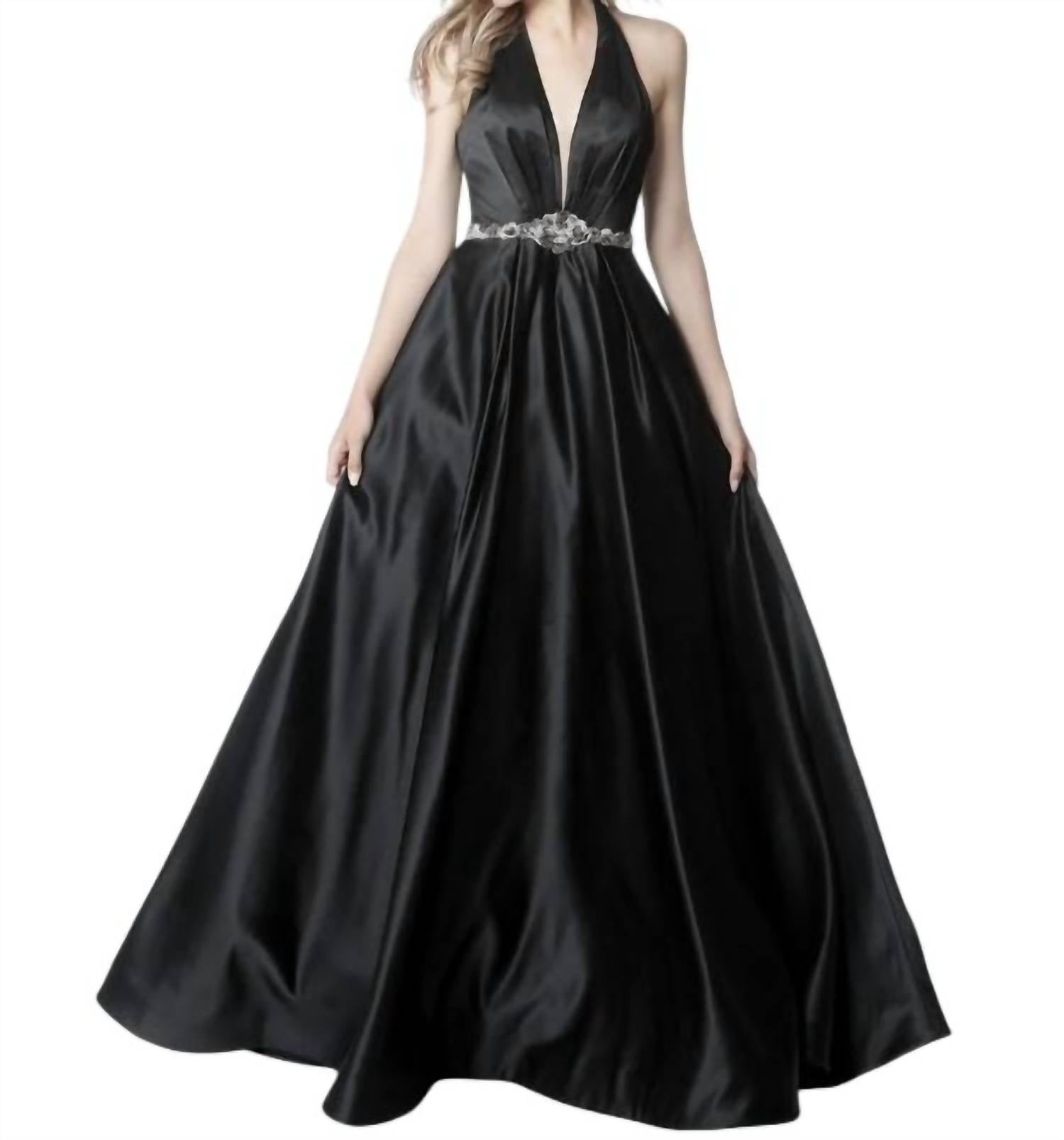 Sherri Hill Halter Beaded Waist Prom Dress in black - women's dress