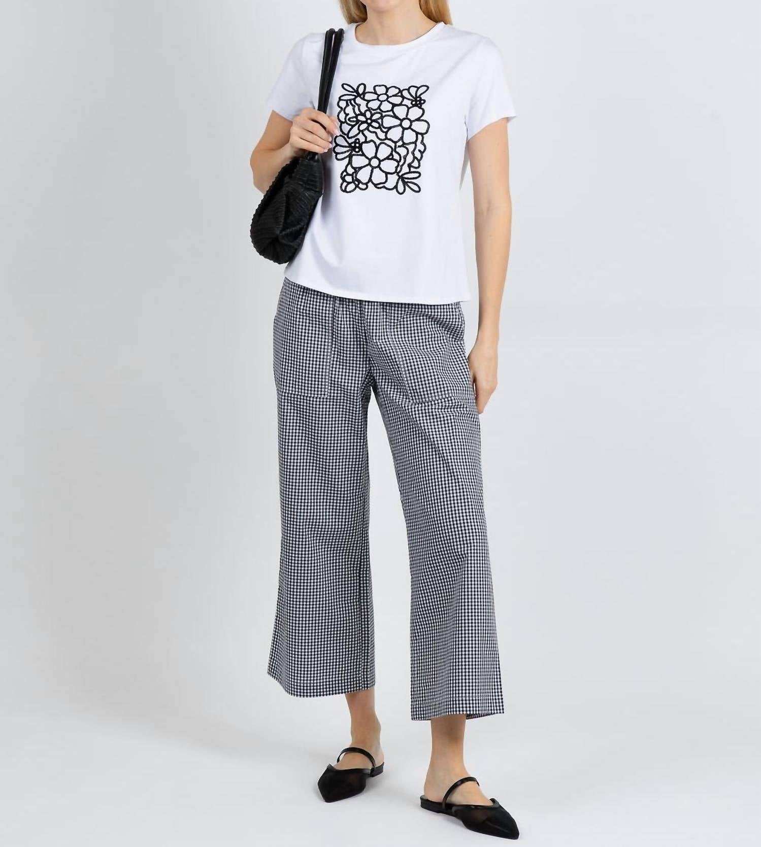 Elliott Lauren Gingham Patch Pocket Pull-on Pants in black white - women's pants