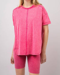 Very J - Comfy Washed Biker Top And Short Set