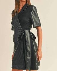 Miou Muse - Marcie Pleather Collared Wrap Dress