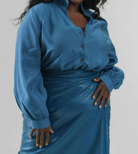 Never Fully Dressed - Teal Miley Button Down Shirt - Plus Size