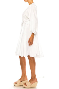 Vivid - Long Sleeve Belted Godet Skirt Flared Dress