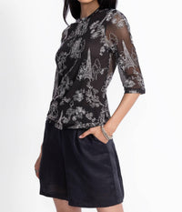 Johnny Was KAIA MESH TEE in black - women's t-shirt - detail view