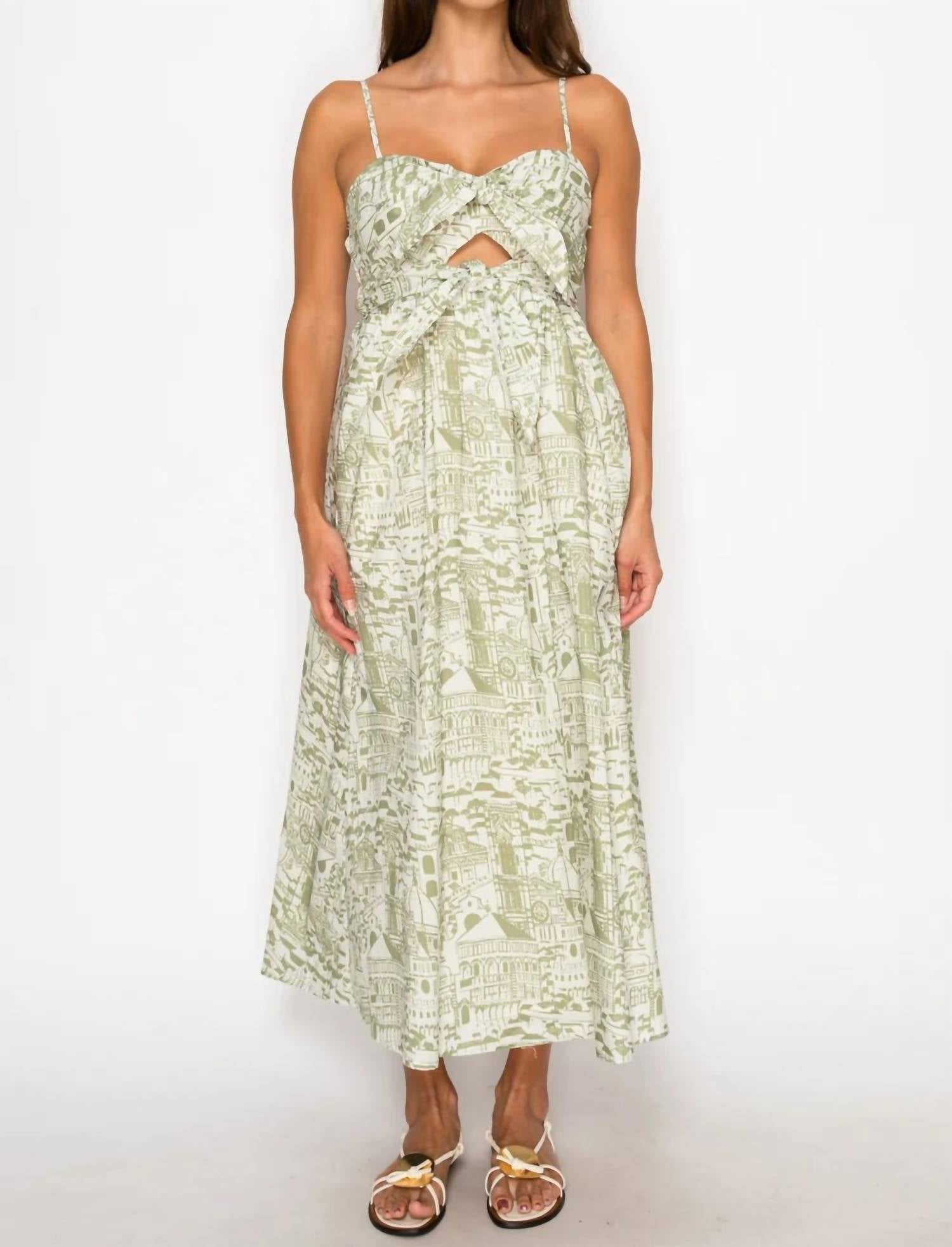 Meet Me In Santorini - Tuscan Sketch Tie Front Midi Dress