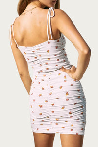 Endless Blu. - FLORAL RUCHED STRETCH-JERSEY MINI DRESS