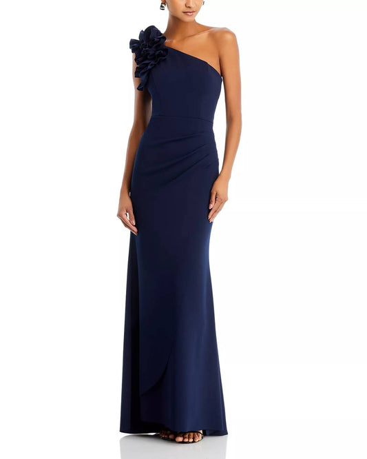 Aqua - One-shoulder Ruffle Gown