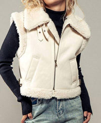 Urban Daizy Sherpa Lined Cropped Vest in ivory - women's jacket